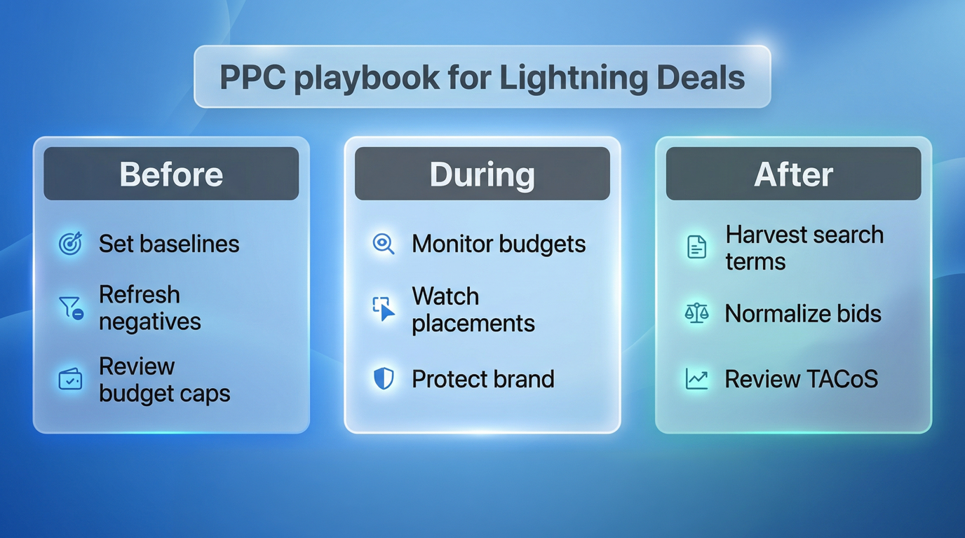 PPC plan for Lightning Deals: before, during, after, with a focus on Product Pages placement control