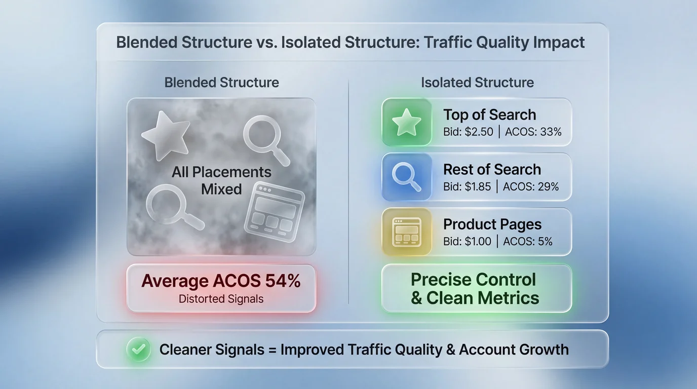 Visualization of improved PPC metrics and traffic quality after placement-level isolation